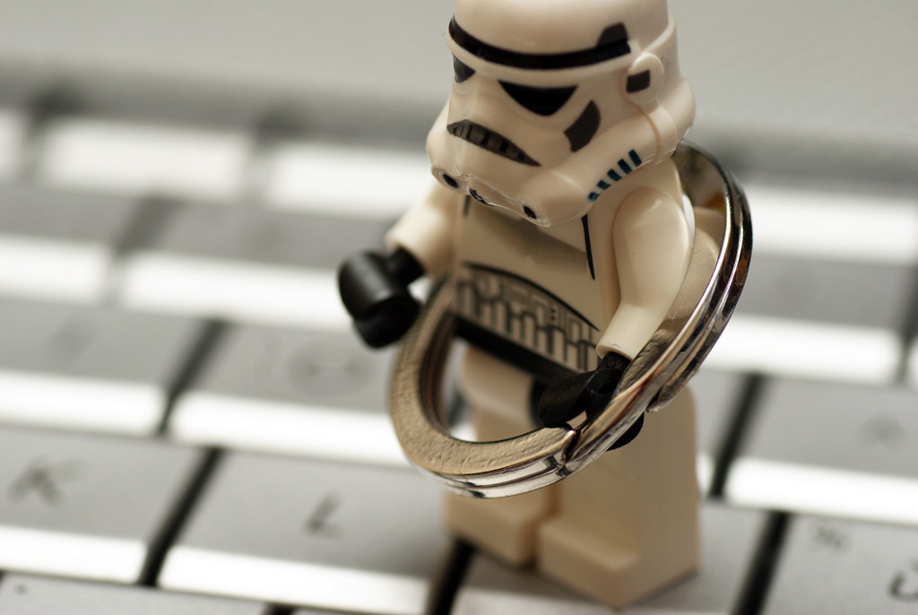 Lego stormtrooper inside key ring